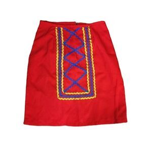 Vintage 60s 70s Skirt Womens Size S Red Mini Groovy Preppy Rick Rack Trim